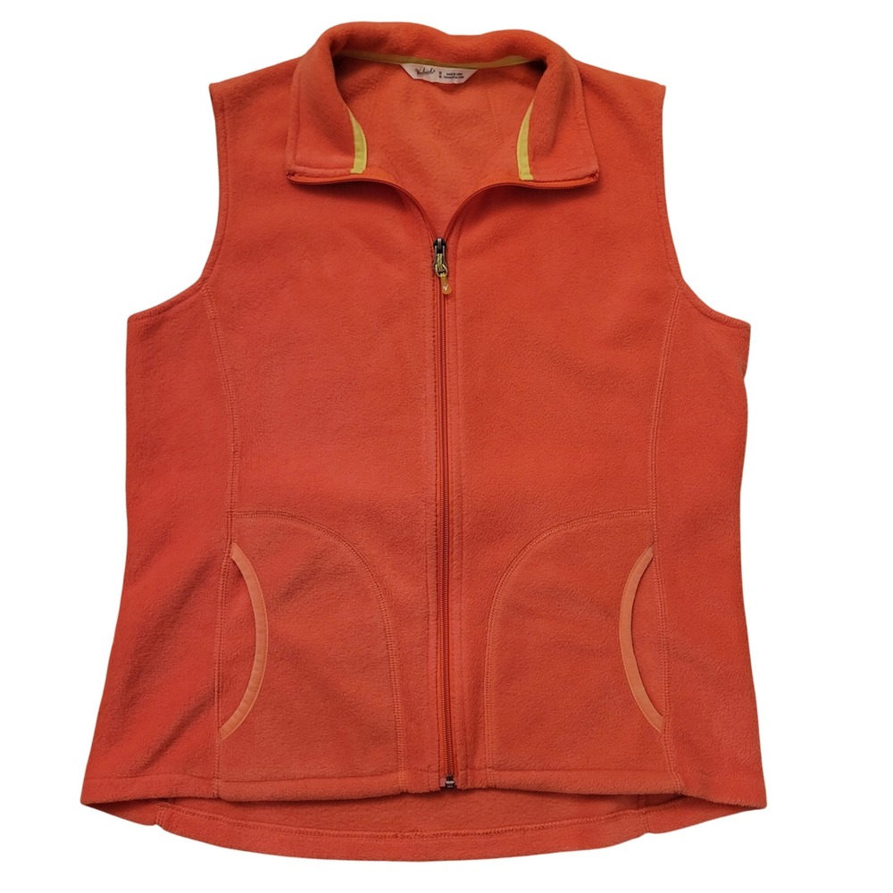 Woolrich M Fleece Vest Orange Full‎ Zip Sleeveless Outdoor Layer Cozy Preppy